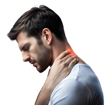 Man grasps his neck, showing signs of sharp discomfort png