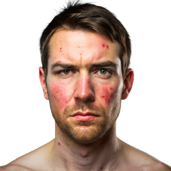 Close-up of a man with acne looking at the camera png