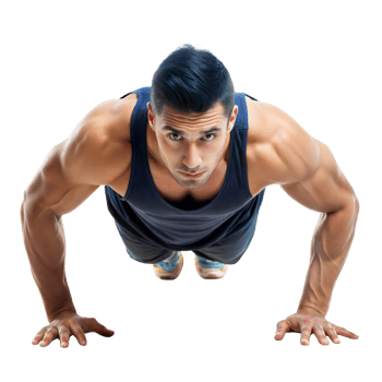 A fit man executes push-ups, showcasing strength and concentration png