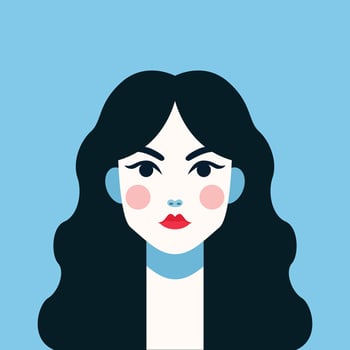 Minimalist Woman Portrait. Flat Design Style. Trendy Colorful Illustration. Female Face Avatar Isolated Icon. Colorful Abstract Cartoon Character Person. Bold Glamour People Lifestyle Symbol. vector