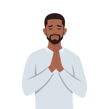 Young black man holding hands folded in pray. vector