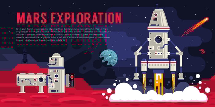 Space landing module lands on Mars. vector