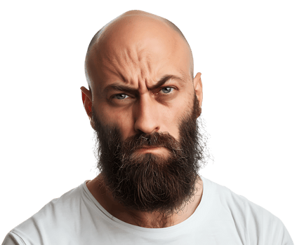 A bald man with a beard and a white t - shirt png