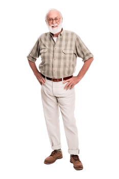 An older man standing with his hands on his hips png