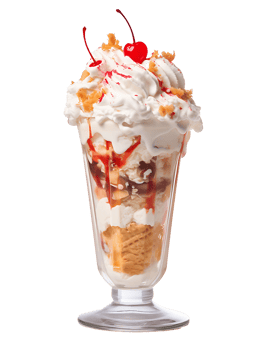 A sundae with whipped cream and cherries png