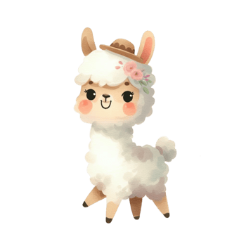 watercolor graphics cute white llama png