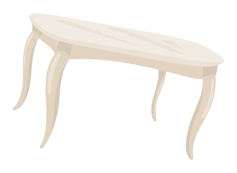 White table in flat design. Desk with curved legs for kitchen or dining room. illustration isolated. vector