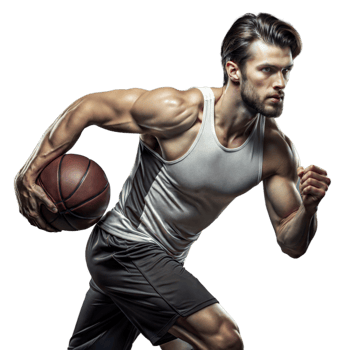 Athletic Man Dribbling Basketball in Indoor Setting With Intense Focus and Determination png