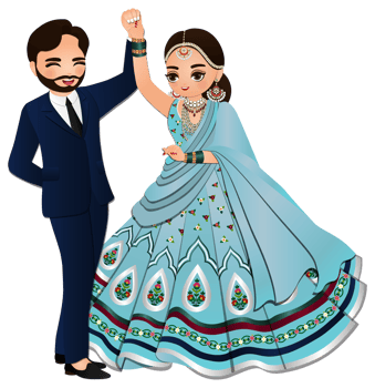 Cute couple dance in traditional indian dress cartoon characters bride and groom png
