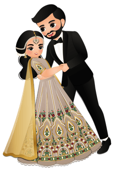 Cute couple dance in traditional indian dress cartoon characters bride and groom png