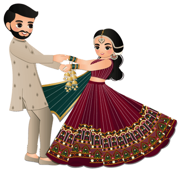 Cute couple dance in traditional indian dress cartoon characters bride and groom png