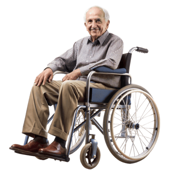 Senior man in wheelchair displaying a warm smile png