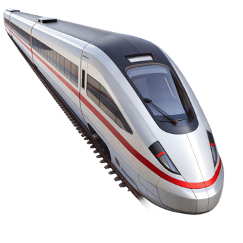 Sleek high-speed train zooming along tracks png