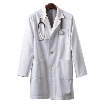 A white lab coat with a stethoscope draped around the collar png