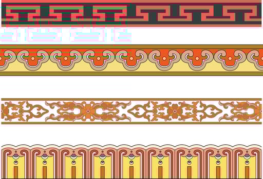 set of seamless endless colored Chinese ornaments. Frames, borders, enclosures, drawing of the east. vector