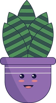 Kawaii Potted Cactus Illustration. Cute Cartoon Style. vector