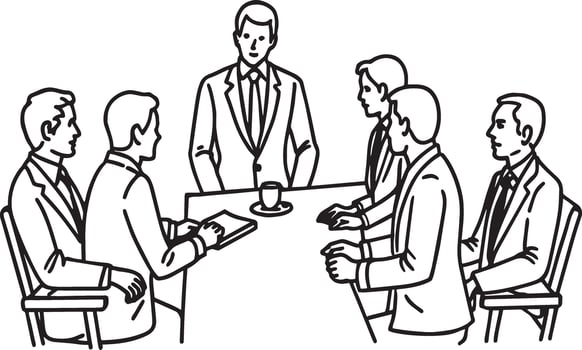 Business people at a meeting. Black and white illustration for coloring book. vector