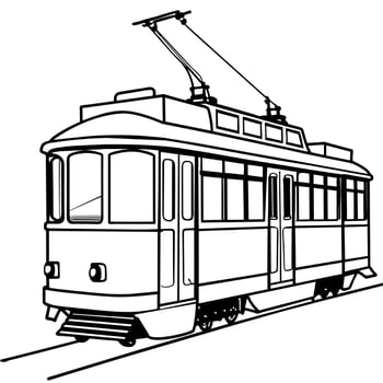 Tram outline coloring book page line art illustration digital drawing vector