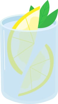 glass with water, mint and lemon flat illustration. Mojito in a glass with lemon and mint. vector