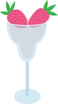 Strawberry margarita in a glass summer alcoholic cocktail flat illustration vector