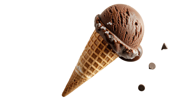 Chocolate Ice Cream Cone in Studio Light on the transparent background, Format png