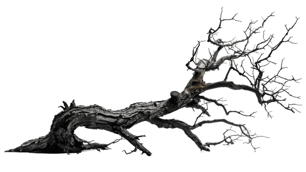 Haunting Side View of Dead Tree on the transparent background, Format png