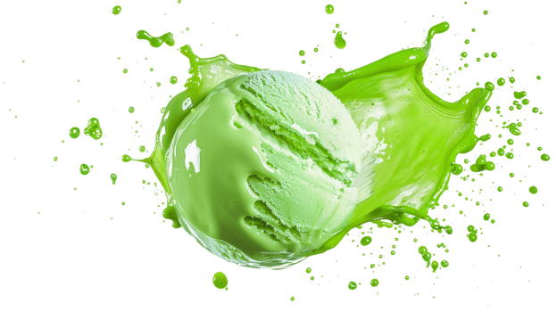 Fresh Green Ice Cream Scoop with Splash on the transparent background, Format png