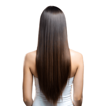 Rear view of a woman showcasing her straight, long hair png