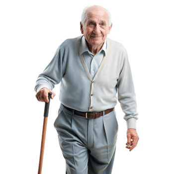 Elderly Man With a Cane Smiling While Standing Against a Transparent Background png