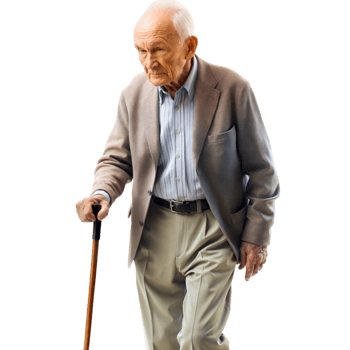 Elderly Man Walking With a Cane in Daylight, Portraying Determination and Strength png