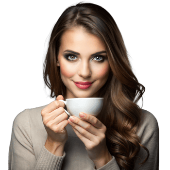 Young Woman Enjoying a Warm Cup of Coffee With a Smile png