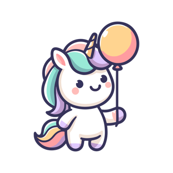 cute unicorn holding balloon icon character cartoon png