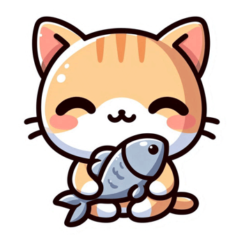 Cute kitty cat holding cute fish png