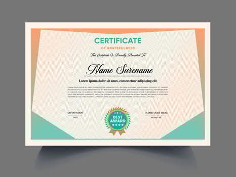 Professional Certificate of appreciation template design sample, elegant blue, gold, garden diploma certificate clean modern certificate. Certificate border template with luxury illustration vector