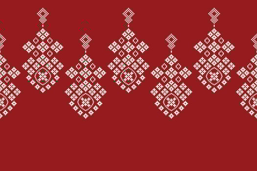 Traditional ethnic motifs ikat geometric fabric pattern cross stitch.Ikat embroidery Ethnic oriental Pixel red background. Abstract,illustration. Texture,christmas,decoration,wallpaper. vector