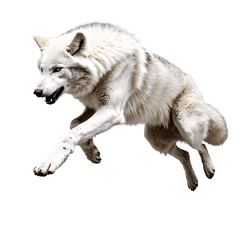 white wolf jumping and running isolated transparent png