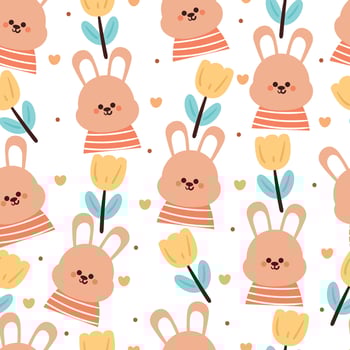 seamless pattern cartoon bunny and flower. cute animal wallpaper for textile, gift wrap paper vector