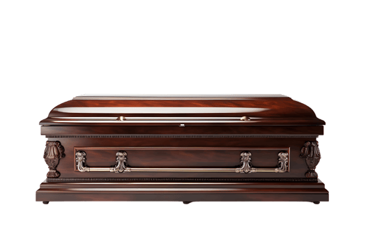 Opened wooden coffin on isolated transparent background png