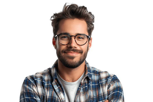 Portrait of happy man in stylish glasses on isolated transparent background png