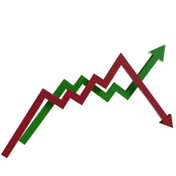 3d render of red arrow down and green arrow up icon. concept illustration of inflation and deflation graph png