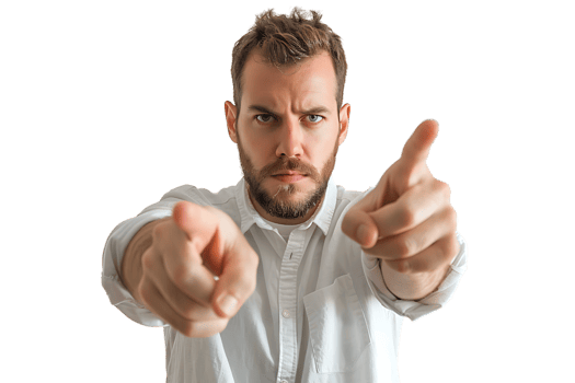 Portrait of man pointing at camera on isolated transparent background png