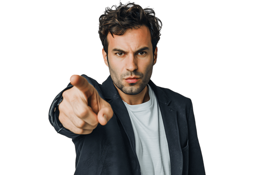 Portrait of man pointing at camera on isolated transparent background png