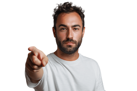 Portrait of man pointing at camera on isolated transparent background png