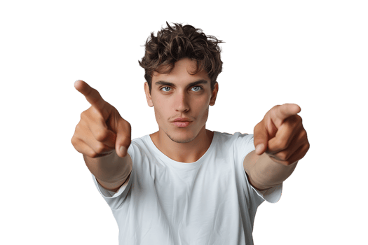 Portrait of man pointing at camera on isolated transparent background png