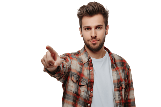 Portrait of man pointing at camera on isolated transparent background png