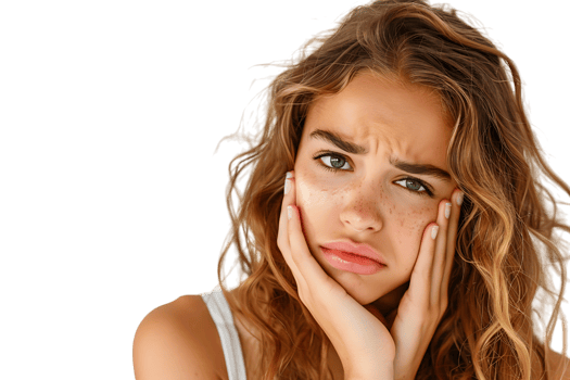 young male holding her cheek with hand, suffering from bad tooth ache on isolated transparent background png
