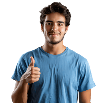 Happy young man doing thumbs up on isolated transparent background png