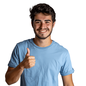 Happy young man doing thumbs up on isolated transparent background png