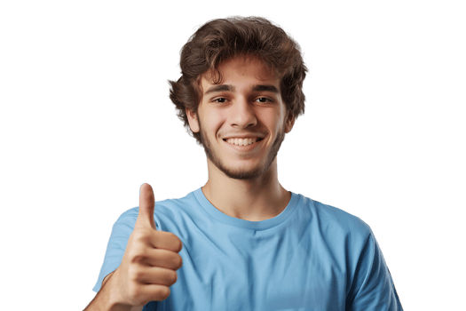 Happy young man doing thumbs up on isolated transparent background png