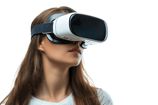 Young girl exploring vast opportunities of virtual reality with VR headset on isolated transparent background png